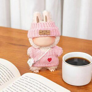 Clothing for Labubu 17cm 3 Pc Knit Doll Outfit (Sweater + Hat + Camera) No Doll